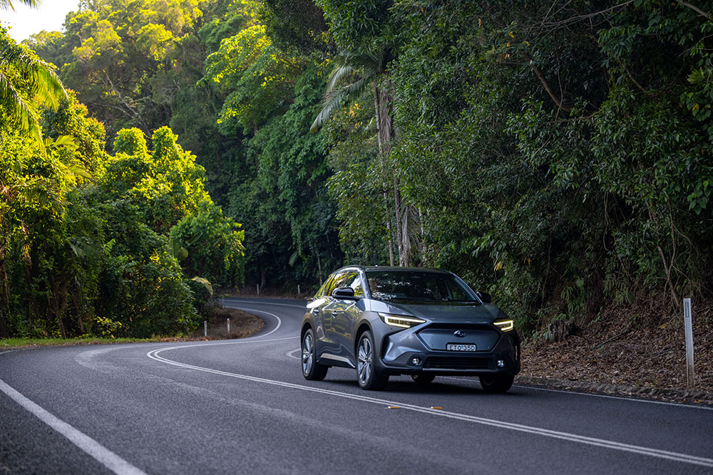 Subaru Solterra AWD Touring MY24 on the road.