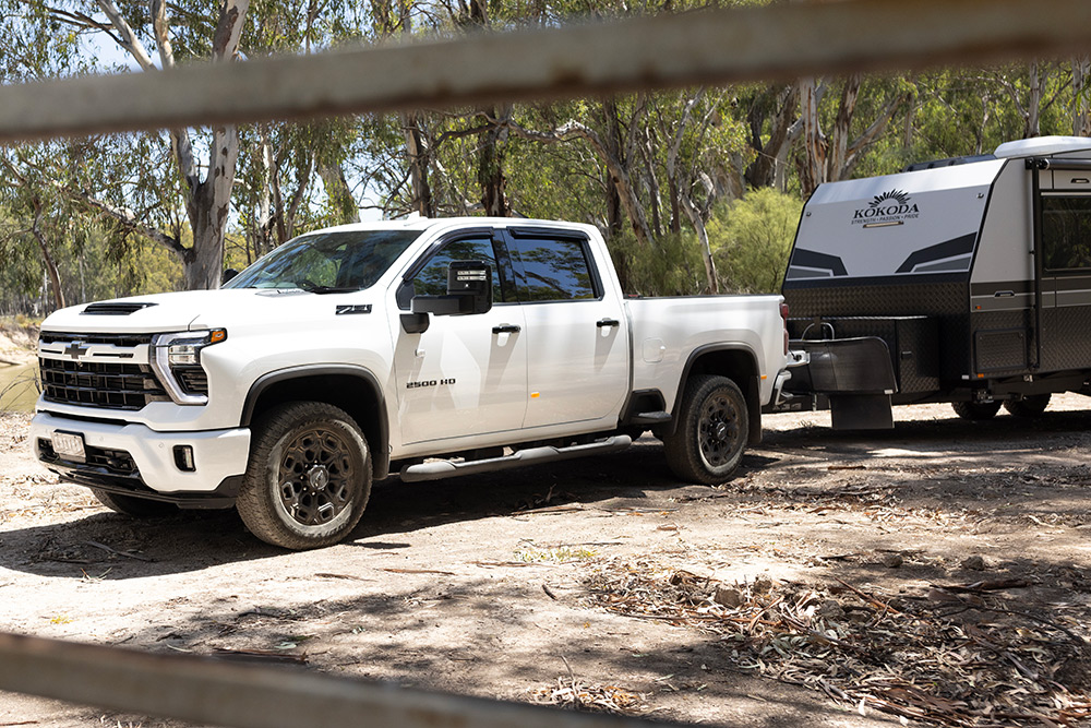 2024 Silverado 2500 HD towing a caravan.