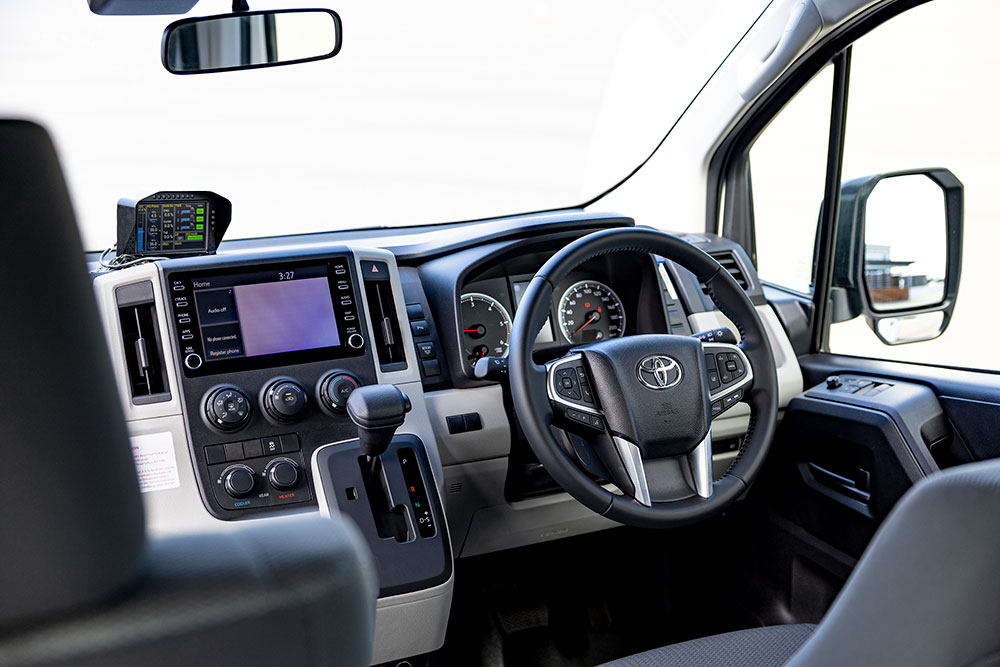 Hydrogen Toyota HiAce interior.