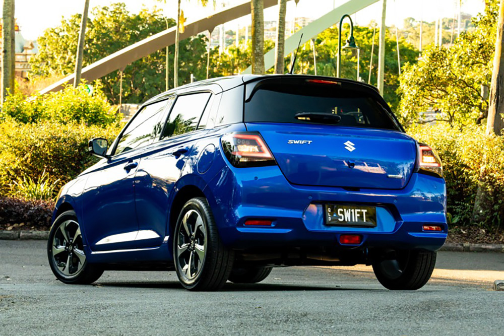 Rear view of Suzuki Swift.