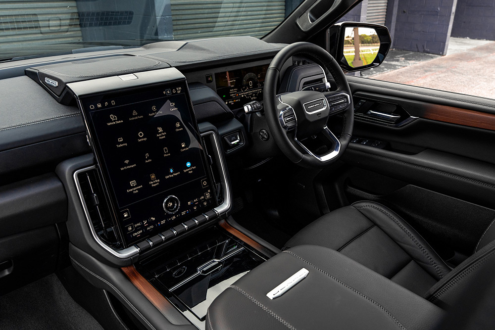GMC Yukon Denali SUV interior view.