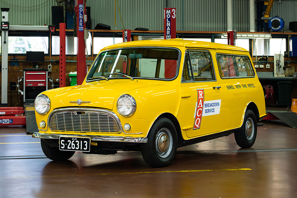 1965 Morris Mini panel van roadside patrol.