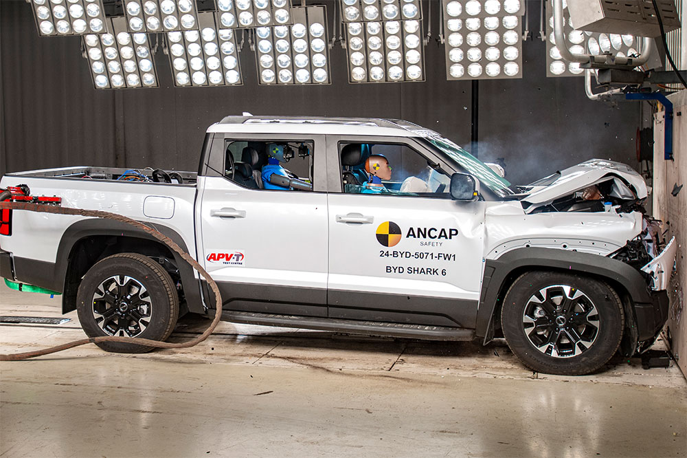 The BYD Shark 6 during ANCAP testing where it received five stars.