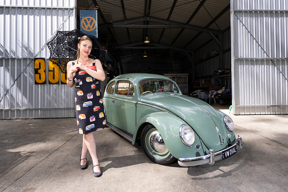 Ashleigh Smith beside her VW Beetle.