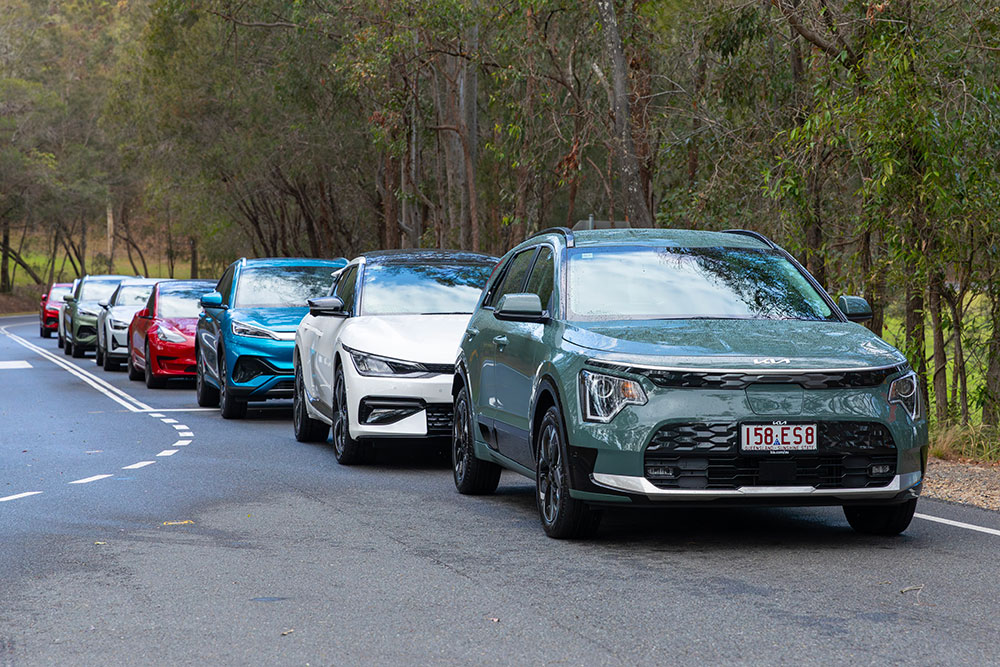 Cars lined up for the EV Test Drive Days.