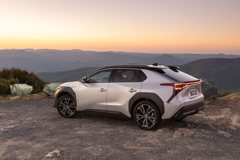 Toyota bZ4X at sunset.