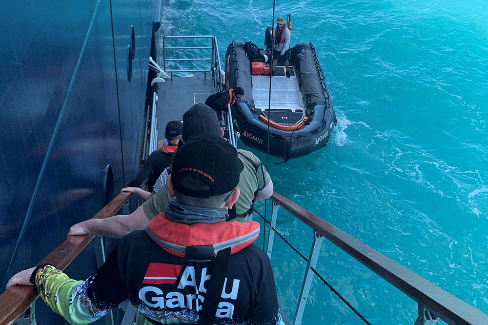 Accessing a Zodiac from Le Laperouse.