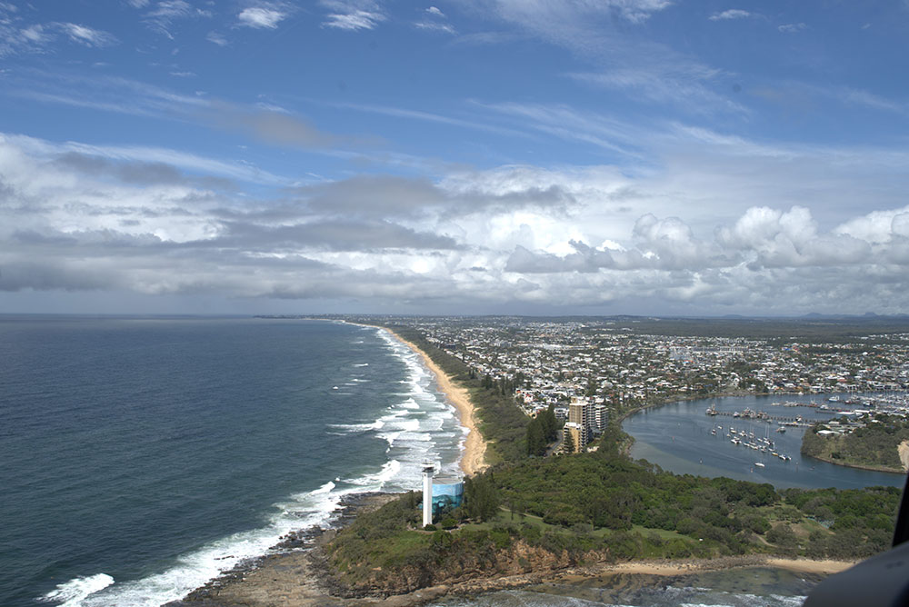 An aerial view of a section of the Sunshine Coast beaches.