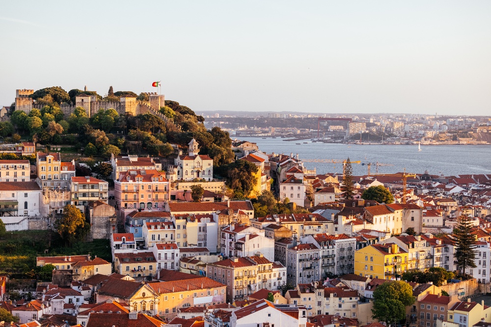 Lisbon skyline with São Jorge Castle at sunset, Portugal