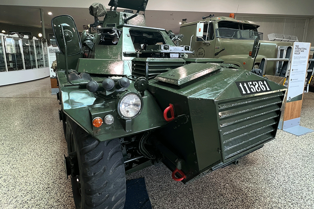 1956 Saracen Armoured Personnel Carrier 6x6 on display at Queensland Transport Museum.