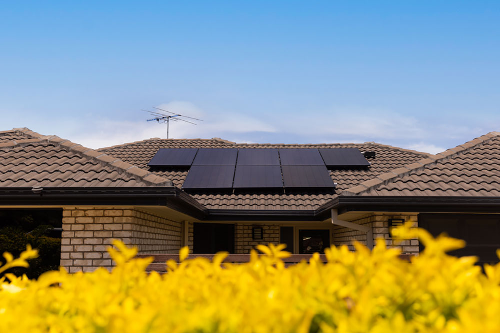 Solar panels on the front of a home.