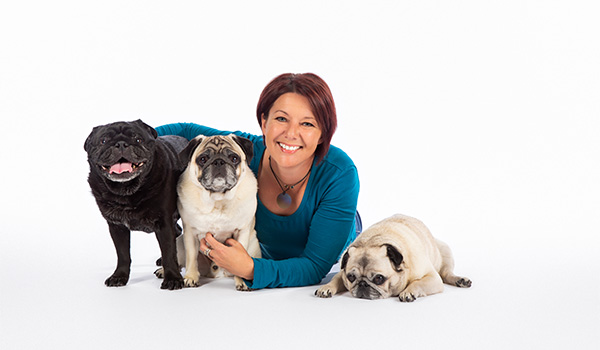 Author Sarah Rutten with her pugs