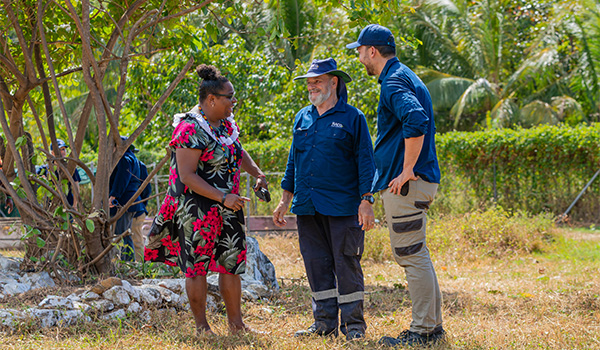 Torres Shire Council Mayor Elsie Seriat with Foundation volunteers Albert Budworth and Will Soutar